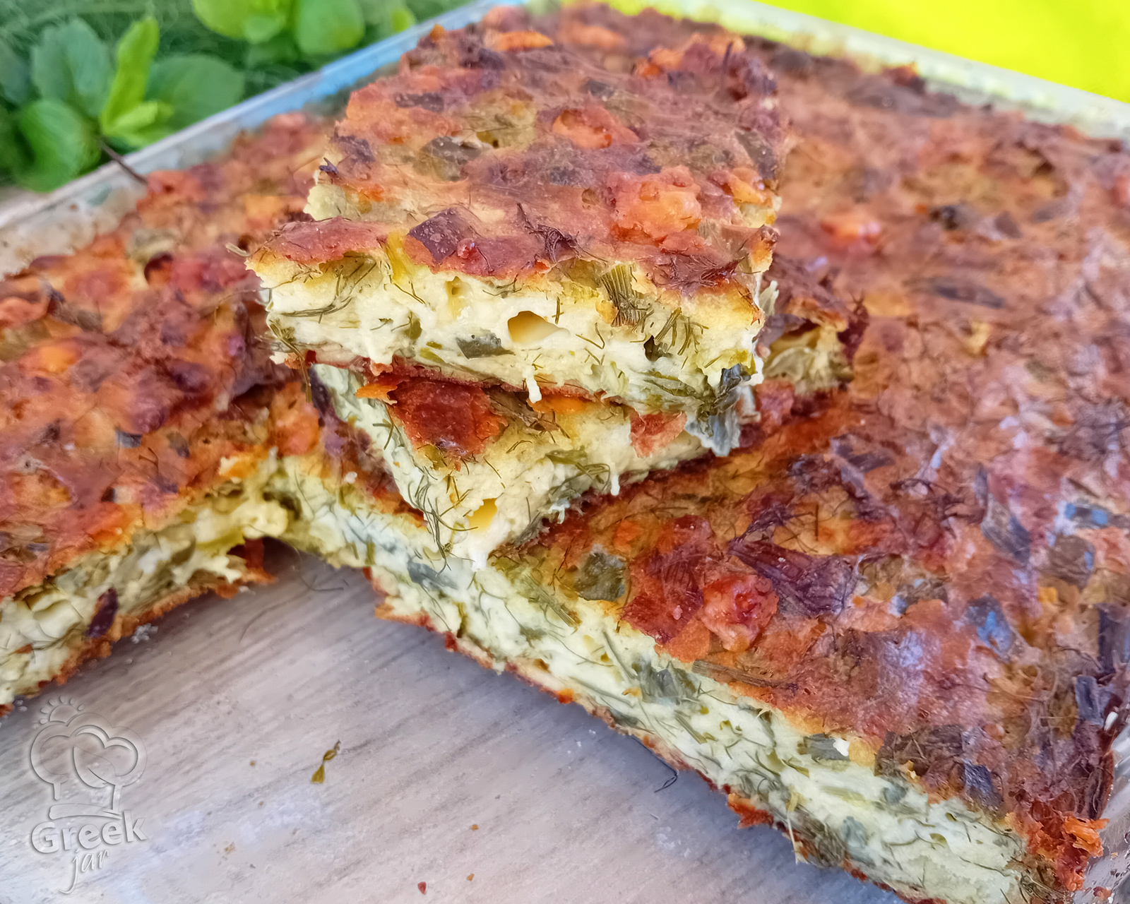 Traditional Greek Onion and Leek Pie, without phyllo dough